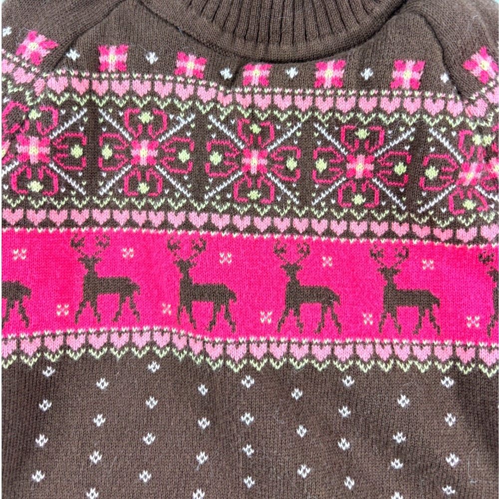 Vintage 2005 Gymboree Poncho Fair Isle Reindeer Capelet Sweater Pockets Brown 2T - Picture 3 of 11